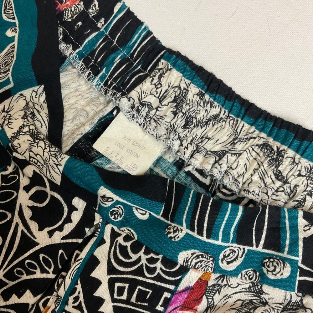 Vintage 80s 90s Rayon Patchwork Midi Skirt Grunge Boho Floral Abstract USA 16W
